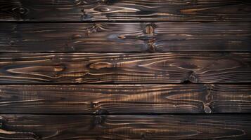 Dark brown wooden background with burning effect and textured woodgrain planks photo