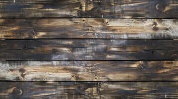 Dark old wooden planks forming a rustic background texture with dark brown and black colors photo