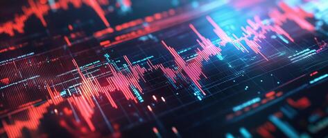 Stock market graph displaying price volatility and an upward trend, ideal for illustrating finance and business themes photo