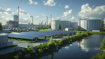 Industrial plant demonstrates commitment to sustainability by using solar panels to generate green energy photo
