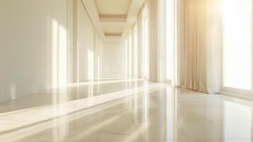 The room is flooded with sunlight, exuding a warm, cozy, and spacious vibe with a modern, luxurious feel ideal for a contemporary home photo