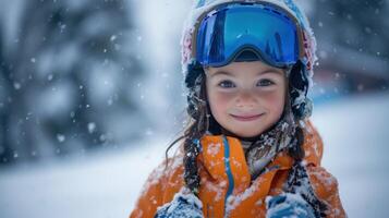 Happy child embraces the snowy forest, finding joy and wonder in the winter wonderland photo