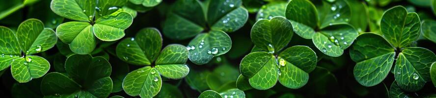 Fresh and vibrant clover leaves sparkling with dew, representing growth and new beginnings, bringing a sense of optimism and good fortune, great for st. Patrick's day photo