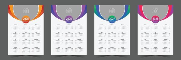 One page calendar design for 2025, 2026, 2027, 2028 with abstract shape vector
