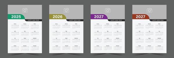 Minimalist Wall calendar design for 2025, 2026, 2027, 2028 with abstract shape vector