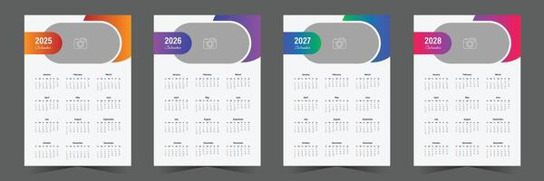 Modern Wall calendar design for 2025, 2026, 2027, 2028 with gradient shape vector