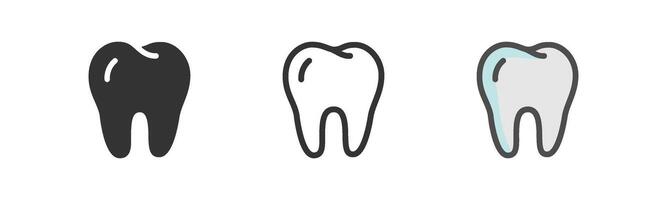 Tooth icon. Dental treatment symbol. Dentist, teeth doctor. Line, flat and colored style illustration. vector
