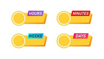 Weeks, days, hours, minutes countdown banner template. Promotion poster design element. Countdown, time left, planner. Flatillustration. vector