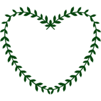 A heart-shaped frame made of green leaves on a transparent background. png