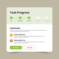 Task progress steps controller or tracker ui design with summary text for mobile and web application vector