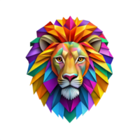 Abstract multicolored lion's head created with geometric patterns, embodying strength and art png