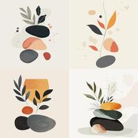 Abstract geometric design of natural shapes such as rocks, leaves and water in soft tones and colors earth vector