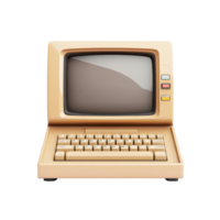 Front view of vintage beige retro computer with CRT monitor and classic keyboard. Retro style personal computer. Nostalgia concept for early computer technology png