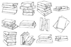 Stack of Books, Hand drawn Line Sketch Illustration Bundle vector