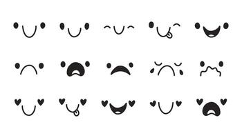 Simple doodle face impression set. Emotions for design. Happy, joy and sadness. In love and sorrow. Laughter and tears vector