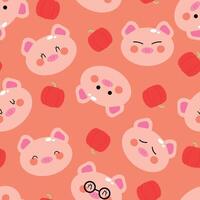 Seamless pattern with cute cartoon pink pigs, for fabric prints, textiles, gift wrapping paper. children's flat and colorful style vector