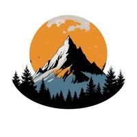 A close up of a mountain with trees and a sky background vector