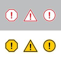 Warning sign icon set in flat design. Danger caution symbol vector
