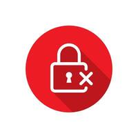 Lock with cross mark icon with long shadow. Padlock sign symbol vector