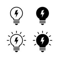 Lightning bulb icon set. Lamp with flash sign symbol vector