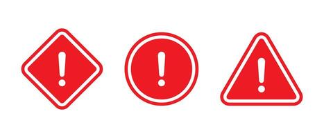 Red warning sign icon set in flat style. Caution concept vector