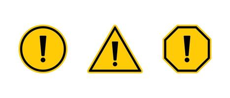 Warning sign icon set in generic style. Danger caution symbol vector