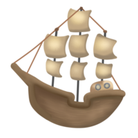 a ship with several sails. This ship is like an ancient sailing ship that is often associated with exploration or piracy png