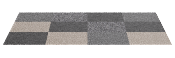 Modern, gray rectangular carpet, front view. Rug on transparent background. Cut out home decor. Contemporary, loft style. 3D rendering. png