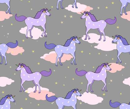 unicornio sin costura rosado modelo con unicornios en nubes interminable antecedentes para textiles, libretas, tarjetas y para niños cumpleaños valores linda textura. vector