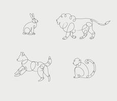 Set of animals rabbit, lion, dog, monkey drawing in pen line style on light background vector