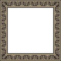 square gold with black border, frame, Pompeii. Rectangle Neopolitan ornament. Art of Ancient Rome. Template for stained glass vector