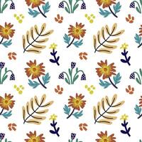 Flowers and leaves seamless pattern Hand drawn background vector