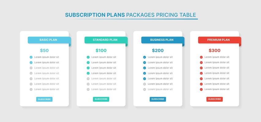 Subscription Plans Pricing Table Packages Infographic Template