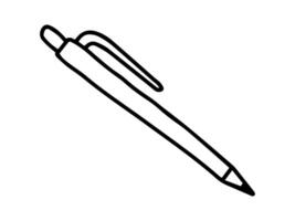 Black outline of a pen isolated on a white background. Concept of writing tool, stationery, minimalist style, office instrument. Print, icon, design element. Coloring page. vector