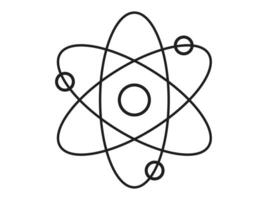 Black outline of an atom with orbiting electrons isolated on white background. Concept of science education, atomic structure, physics, simple line design. Illustration, icon, symbol. vector