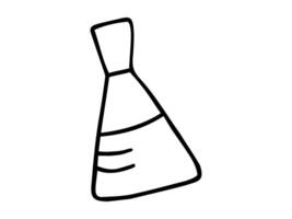 Simple Black outline illustration of laboratory flask with liquid, drawn in minimalistic style. Concept of science, chemistry, laboratory experiments, education. Print, Icon, Design Element. vector