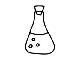 Black outline of a chemistry flask on white background. Concept of laboratory equipment, science education, chemical experiment, minimalist design. Icon, school, study element. vector