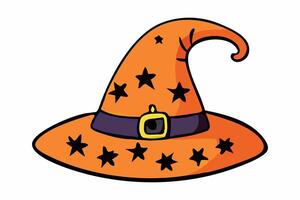 Witch hat isolated on a white background. Wizard pointed hat. Concept of Magic Accessory, Halloween, Fantasy Garment, Colorful Illustration. Print, design element. vector