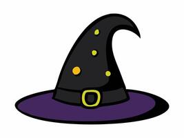 Witch hat isolated on a white background. Wizard pointed hat. Concept of Witchcraft Accessory, Magical Costume Element, Halloween Illustration. Print, design element. vector