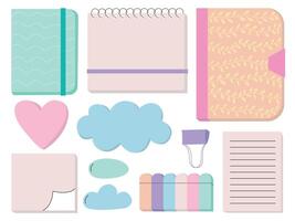 Notebook memo and reminder stickers flat set. Flat style sketchbooks and reminder notes set vector