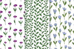Set of doodle floral seamless patterns. patterns collection with violet and cornflowers vector