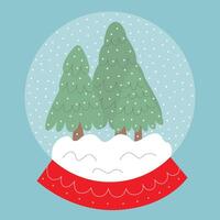Snow globe with Christmas trees and snowflakes flat illustration vector