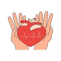 Heart on the hands. Medical cardiology illustration. illustration in flat style vector