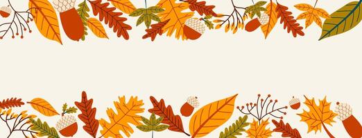 Autumn frame with different colorful leaves. Fall season border with space text. illustration. vector