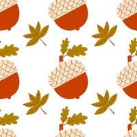 Forest seamless pattern. hand draw leaf and acorn. vector