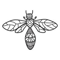 Outline insect isolated on white background. Hand-drawing coloring for kids and adults. Beautiful bee with patterns and small details. Doodle insect illustration for coloring vector