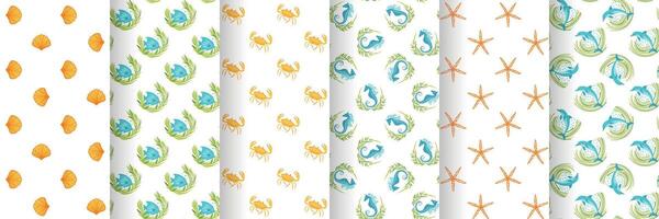 Set of summer seamless minimalistic patterns vector