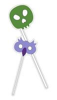 Halloween scull and owl masks on a stick sticker. Color flat illustration. vector