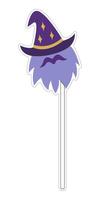 Halloween wizard mask on a stick sticker. Color flat illustration. vector