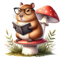 aigenerated a hamster with glasses and a book on a mushroom png